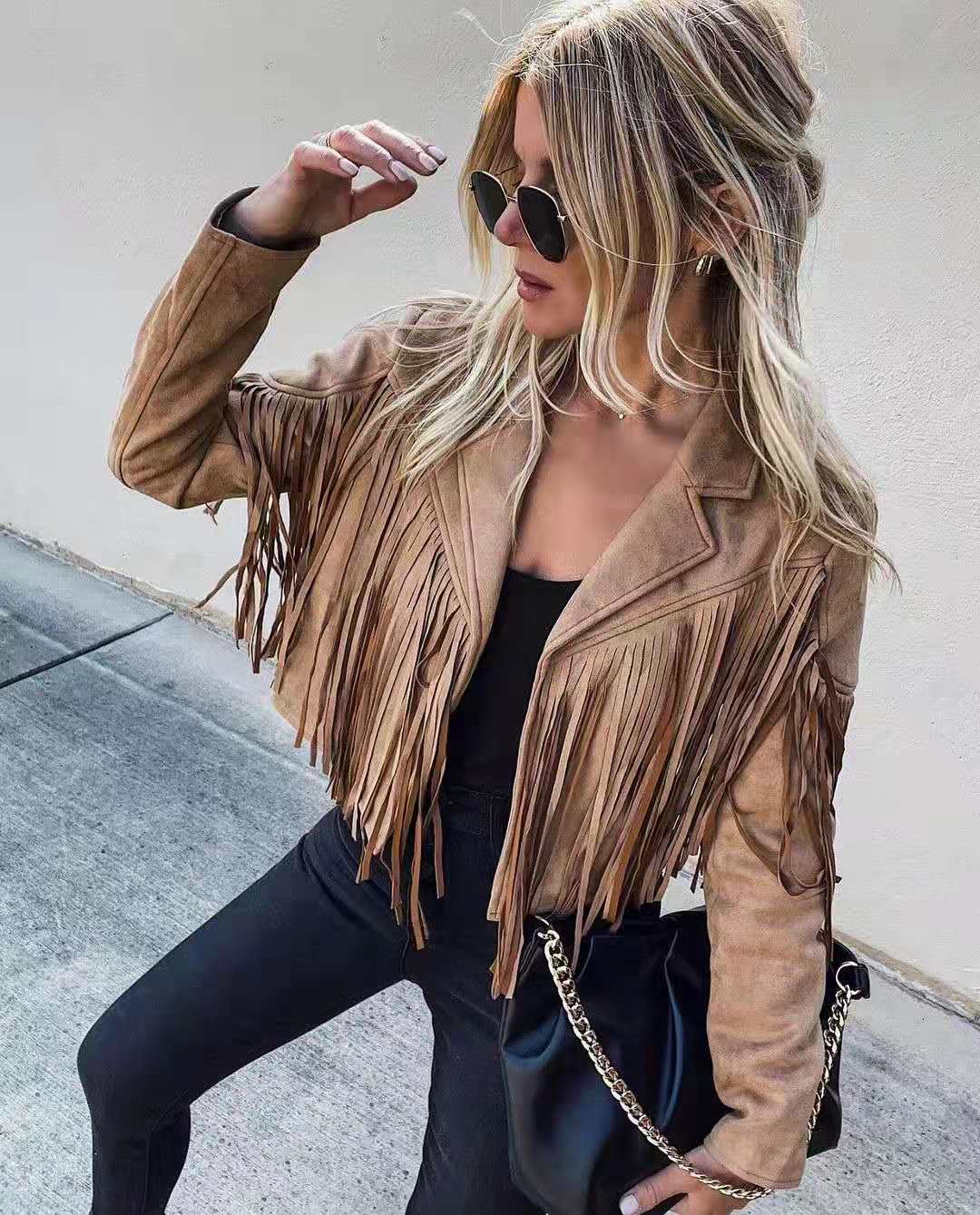 Women Long Sleeve Tassel Jacket