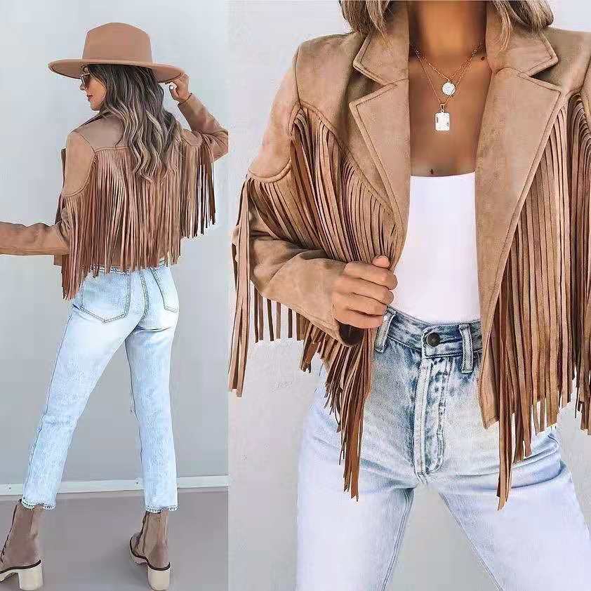 Women Long Sleeve Tassel Jacket